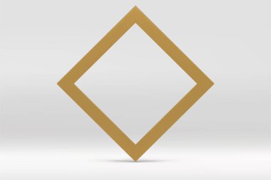 Altın eşkenar dörtgen çerçeve 3d duvar arkaplanı kozmetik ürün sunum vektör illüstrasyonu için modellenir. Gerçekçi geometrik sınır lüks metalik sınır Beyaz stüdyo arkaplanı