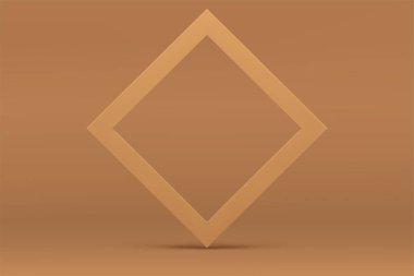 Bej 3d eşkenar dörtgen çerçeve reklamı nötr sergi salonu stüdyo arka plan gerçekçi vektör illüstrasyonu. Kahverengi pastel kare sınır boş vitrin reklam alanı ürün sunumu için
