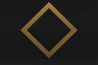 Altın 3d eşkenar dörtgen çerçeve premium showroom siyah stüdyo ürün tanıtım vektör illüstrasyonu için arka plan. Gerçekçi metalik sınır reklam alanı lüks geometrik ticari alışveriş standı