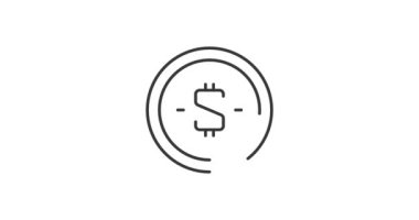Dolar çizgisi simgesi animasyonu. Web sitesi tasarımı ve mobil uygulamalar için ana hatlı logo. Kazançlı ekonomide zengin yatırım ve tasarruflar.