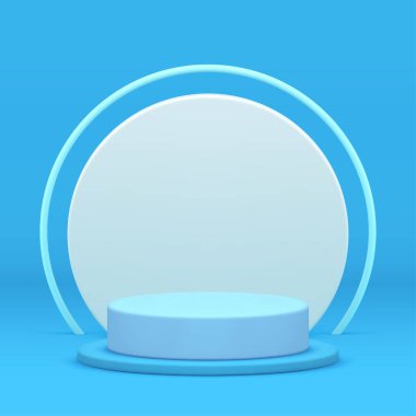 Mavi 3d podyum kaide silindiri gerçekçi vektör illüstrasyonunu göstermek için hazırlan. Modayı takip eden minimalist reklam platformu.
