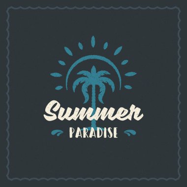 Yaz tatili tipografisi poster ya da giysi vektör çizimi için ilham verici bir alıntı tasarımı. Cennet mesajı. El yapımı tropikal ada silueti.