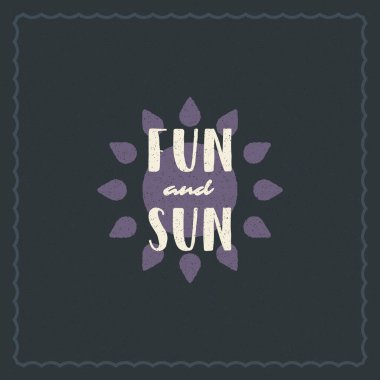 Yaz tatili tipografisi poster ya da giysi vektör çizimi için ilham verici bir alıntı tasarımı. Eğlence ve güneş mesajı. El çizimi güneş silueti.