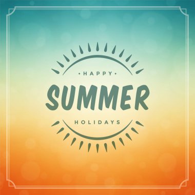 Yaz tatili etiketi ya da rozet tipografisi slogan tasarımı poster ya da tebrik kartı çizimi için. Güneş sembolü.