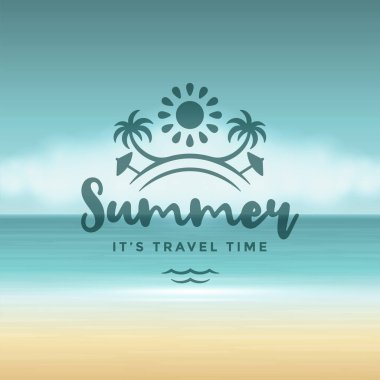 Yaz tatili etiketi ya da rozet tipografisi slogan tasarımı poster ya da tebrik kartı çizimi için. Tropik ada sembolü.