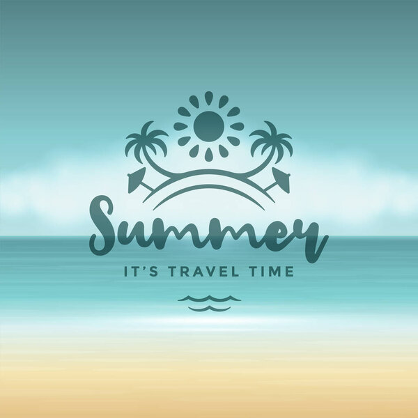 Summer holidays label or badge typography slogan design for poster or greeting card vector illustration. Tropical island symbol.