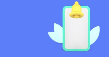 Akıllı telefon hatırlatma uyarısı boş ekran düğmesi zil 3D simge canlandırması. Cep telefonu bildirim iletisi fotokopi alanı görüntüleme son teslim tarihi bilgisi itme uyarısı uyarısı