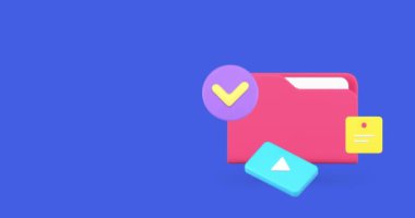 Siber uzay bulut hesaplama veri depolama belgesi dizini multimedya içeriği 3d simge animasyonu. İnternet yedekleme hizmeti sosyal ağ sunucusu sanal veritabanı dijital teknolojisi