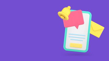 Gelen sesli uyarı akıllı telefon uygulaması 3d gerçekçi vektör illüstrasyonu. Elektronik zil bildirimi, haber bülteni sohbet mektubu, uyarı, cep telefonu alarmı uyarısı