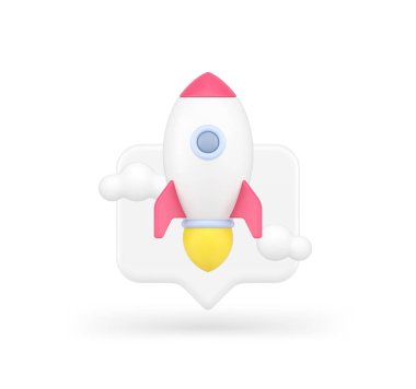 Hızlı roket ipuçları gönderme girişimi pazarlama çözümünü hedef almaya başlıyor. 3d gerçekçi vektör illüstrasyonu. Yenilik fikri, ilerleme, keşif, başarı liderlik stratejisi.