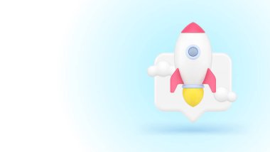 Hızlı roket ipuçları gönderme girişimi pazarlama çözümünü hedef almaya başlıyor. 3d gerçekçi vektör illüstrasyonu. Yenilik fikri, ilerleme, keşif, başarı liderlik stratejisi.