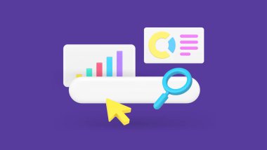 Finansal veri analizi işletme büyüme grafikleri grafik arama bilgileri 3d ikon gerçekçi vektör illüstrasyonunu rapor etmektedir. Ticari analiz istatistik yönetimi kontrol diyagramı proje araştırma süreci