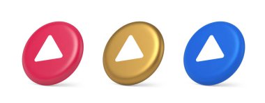 Sağ tuş üçgeni sağ ok multimedya içerikli oyuncu web uygulama tasarımı 3d gerçekçi pembe mavi simgeleri oynat. Ses video ortamı işaretleyici klavye mobil arayüzünü başlat