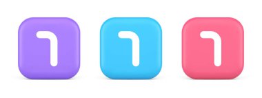 Yedi numaralı mavi düğmeli muhasebe hizmetleri web uygulama paneli 3D gerçekçi mor ve pembe simgeler. Yedinci karakter finans tipi internet iletisi