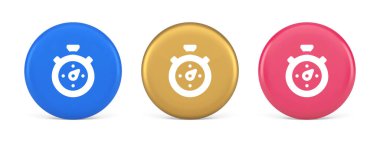 Kronometre düğmesi hız zamanlayıcısı doğruluk ölçümü uygulama paneli arayüzü 3D gerçekçi mavi altın ve pembe simgeler. Geri sayım analog kronometre dakika saniye düzeltmesi