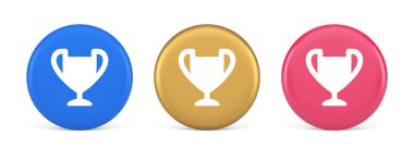 Kupa ödülü en iyi başarı rozeti çevrimiçi oyun bağlantısı 3D gerçekçi mavi ve pembe ikonlar. Ödül kadehi başarılı online uygulama tasarımı