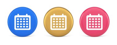 Liste anımsatma servisi 3D gerçekçi mavi altın ve pembe simgeler için planlama düzenleyici düğmesi. Takvim önemli buluşma zamanı randevu zamanı web uygulama tasarımı