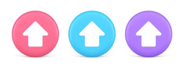 Düğme yönlü işaretçi siber uzay imleci 3d gerçekçi pembe ve mor simgeler. Yukarı tıkla web uygulaması tasarım kontrol klavyesi nokta gönderme kullanıcı arayüzü ögesi