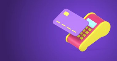 Kredi kartı POS terminal makinası temassız ödeme ve para bankacılığı işlem 3d simge canlandırma döngüsü. Alış veriş dijital ödeme elektronik ticari aygıtı