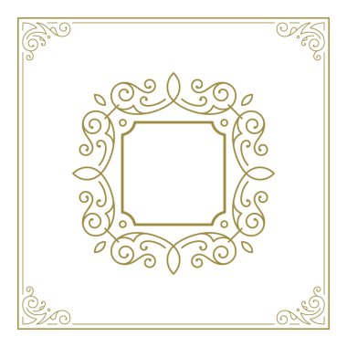 Vintage flourishes süs döner çizgiler çerçeve şablon vektör illüstrasyon. Tebrik kartları, düğün davetiyeleri, reklam veya diğer tasarım ve metin için yer için Viktorya sınırları.