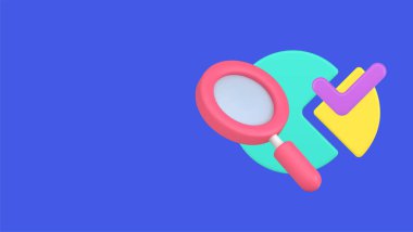 Analyzing profit growth of commercial company with graph and checkmark 3d icon isometric vector illustration. Studying development business strategy with magnifying glass chart isolated