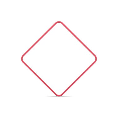 Normal kare eşkenar dörtgen kırmızı ince metalik çerçeve pürüzsüz açılı modern tasarım ön görünüm gerçekçi vektör çizimi. Simetrik minimalist küp sınır tanıtımı premium temel temel temel çerçeve
