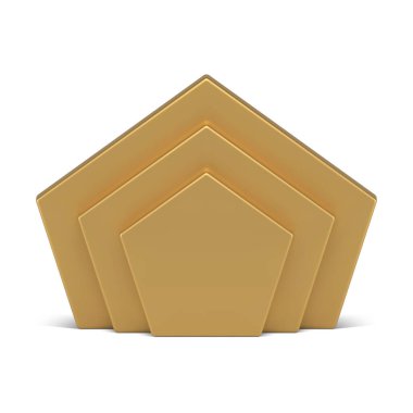 Altın metalik beşgen düzeyi dikey duvar geometrik yapı ön görünümü gerçekçi vektör illüstrasyonu. Premium minimalist temel temel çokgen mimari 3d dekor ögesi