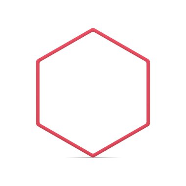 Kırmızı düzenli altıgen kenarlı parlak geometrik temel temel 3d element gerçekçi vektör illüstrasyonu. Minimalist çokgen bal peteği açısal premium dekoratif çerçeve çerçevesi ön görünümü