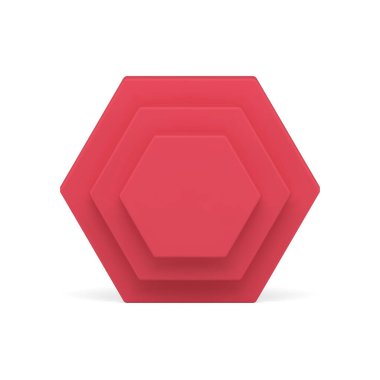 Kırmızı dikey, çok katmanlı duvar bal peteği geometrik şekli temel temel dayanak bloğu gerçekçi vektör illüstrasyonu. Minimalist çokgen altı köşeli altıgen mimari açısal yapı standı