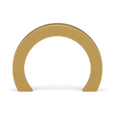 Yuvarlak kemerli altın giriş çıkış sütunu temel mimari 3d element tasarımı gerçekçi vektör illüstrasyonu. Daire kemer prim temeli inşaatı eğimli sahne reklam sunumu