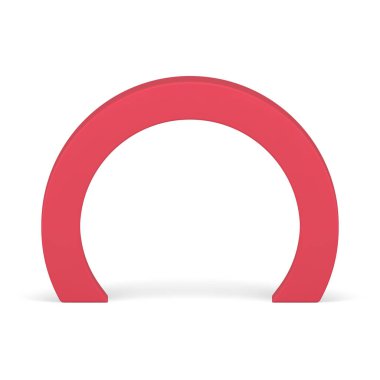 Kırmızı yuvarlak kemerli dekoratif giriş çıkış sahnesi sunumu 3d element dekoratif tasarım gerçekçi vektör illüstrasyonu. Minimalist yuvarlak kemer eğimli sütun temel geometrik yapı ön görünümü