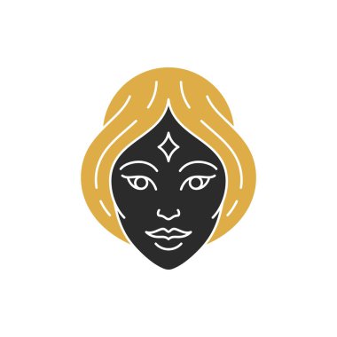 Saçları siluet vektör resimli sihirli zarif kadın portresi. Duvar resimleri için kadın yüzü çizimi. Gizemli konsept tasarımı.