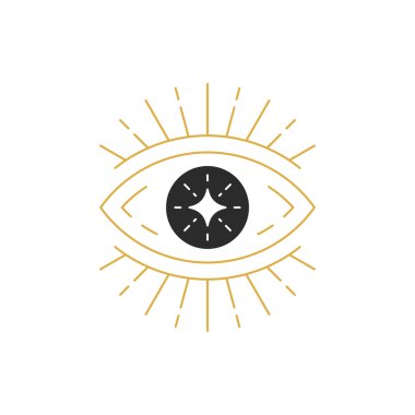 Yıldız eli çizilmiş sihirli göz, siluet vektör çizimi. Poster ve mistik logo amblemi ya da moda baskısı için cadılık çizimi.