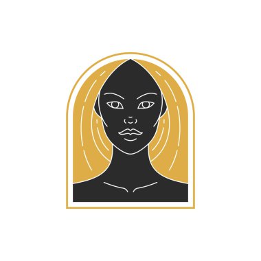 Saçları siluet vektör resimli sihirli zarif kadın portresi. Duvar resimleri için kadın yüzü çizimi. Gizemli konsept tasarımı.