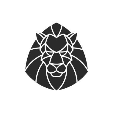 Aslan elinin geometrik başı siluet vektör çizimi. Poster ve logo amblemi ya da moda baskısı çizimi.