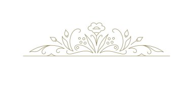 Klasik botanik çiçekli monokrom altın çizgi sanat dekoratif elementi davetiye vektör illüstrasyonu için. Minimalist bağbozumu, botanik çiçekli doğal bitki süsü ile sınırlandırılmış.