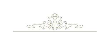 Zarif klasik botanik bölücü altın tek renkli çiçek çizgisi sanat dekoratif element vektör çizimi. Marka logo düğün davetiyesi için minimalist sınır lüks vintage tasarımı serpildi
