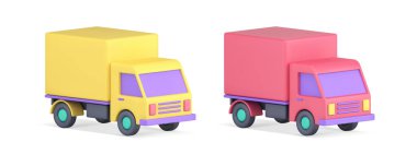 Lojistik kargo otomobili ithalat ihracat kurye teslimat servisi 3d simgesi gerçekçi vektör illüstrasyonunu ayarladı. Ticari sevkiyat ağır mallar online alışveriş siparişi posta şirketi