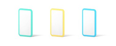 Akıllı telefon boş ekran şablonu ortam içeriği kullanıcı arayüzü boş 3d simgesi gerçekçi vektör çizimi. Telefon dokunmatik ekranı görüntüleme aygıtı internet tarayıcı mesajı