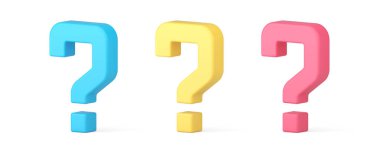 SSS soru işareti izometrik 3d simgesi kafa karıştırıcı mesaj karakterinin gerçekçi vektör illüstrasyonunu oluşturmasına yardımcı olur. Rozet tavsiyesi iletişim sunumunu sorgulamayı destekle