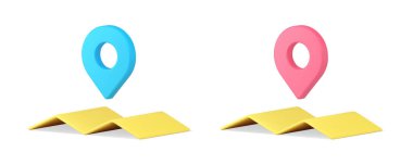 GPS haritası kartografi konumu işaretleyici kontrol mesafesi 3d simgesi gerçekçi vektör illüstrasyonu. Küresel seyahat güzergahı konumu GPRS hedef teknoloji adres rehberi rozeti bulma