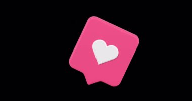 Pembe internet hızlı ipuçları gibi mobil flört uygulaması sosyal medya uyarı 3d animasyon döngüsü alfa kanalı ile. Akıllı telefon uygulaması kullanıcı arayüzü bildirim dijital düğme kalp konuşma balonu