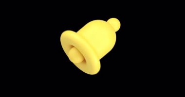 Sarı zil sesi uyarısı sohbet arayüzü hatırlatıcı 3d simge canlandırma döngüsü alfa kanalı. Alarm internet uyarısı sosyal medya uyarısı çevrimiçi iletişim hizmeti ögesi