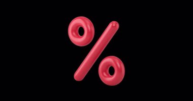Pembe yüzdelik balon prim işi 3D animasyon döngüsü ve alfa kanalı. Pahalı yüzde indirimli dekorasyon, matematiksel pazarlama, finans sektörü, alışveriş promosyonu sunuyor