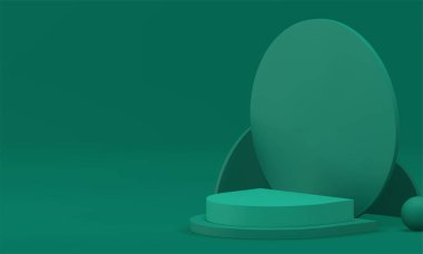 3d yeşil yarı daire geometrik podyum kaidesi yuvarlak duvar arkaplanı gerçekçi vektör illüstrasyonuyla. Ürün ticari sunumu için reklam amaçlı minimalist görüntüleme sunumu