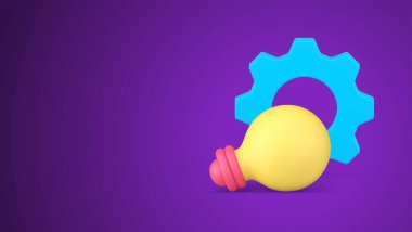 Ticari başlangıç pazarlama stratejisi yenilik fikri geliştirme ampul dişlisi gerçekçi 3d ikon vektör illüstrasyonu. Ticari bilim iyileştirme ilham yenileme çözüm yaratıcı vizyon