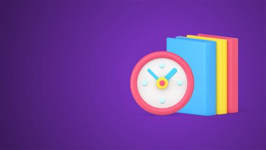 Kitap eğitimi okumayı öğrenme zamanı. Okul saatine geri sayım. Gerçekçi 3d ikon vektör illüstrasyonuyla. Akademik ders mezuniyet sınavı edebiyatı