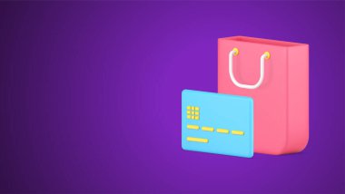 Çevrimiçi alışveriş malları satın alma kredi kartı ödeme internet işlem 3d ikon vektör illüstrasyonu. E ticaret siber alan satın alma erişimi olmayan ödeme teknolojisi
