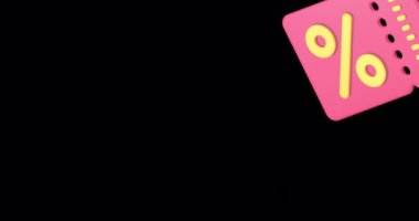 Pembe indirimli indirim kuponu alfa kanallı gerçekçi 3D simge animasyon döngüsü alışveriş anlaşması broşürü sunuyor. Ticari markalaşma sadakat kartı biletleri Finansal yüzde indirimi