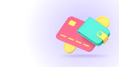 Para transferi için dijital cüzdan bankacılık kartı. 3d vektör pano şablonu. Ticaret döviz kuru ödemesi alışveriş aktarım teknolojisini aldı